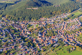 Luftbild von Ortsansicht aus Süden in Busenberg im Bundesland Rheinland-Pfalz, Deutschland