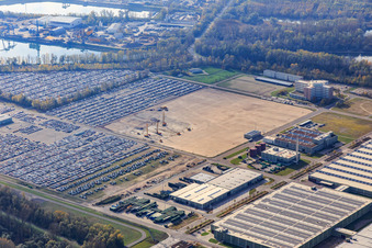 Luftbild von Insel Grün mit MOSOLF Logistics & Services GmbH und Mercedes-Benz Global Logistics Center in Germersheim im Bundesland Rheinland-Pfalz, Deutschland