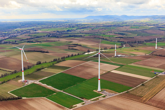 Baustelle des Windparks Freckenfeld der EnBW -für Windenergieanlage mit 6 Windrädern im Bundesland Rheinland-Pfalz, Deutschland aus der Luft