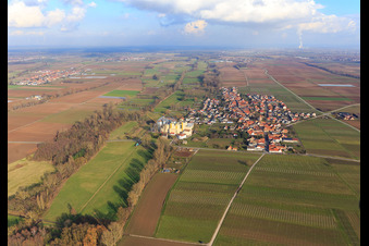 Dorfansicht aus Westen in Freimersheim im Bundesland Rheinland-Pfalz, Deutschland