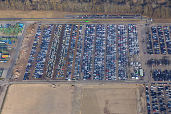 Insel Grün mit KFZ-Lager der MOSOLF Logistics & Services GmbH in Germersheim im Bundesland Rheinland-Pfalz, Deutschland