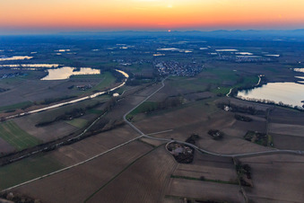 Luftbild von Sonnenuntergang am Althrein aus Osten in Neupotz im Bundesland Rheinland-Pfalz, Deutschland