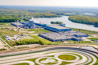 Industriegebiet Oberwald: Papierfabrik Palm in Wörth am Rhein im Bundesland Rheinland-Pfalz, Deutschland aus der Luft