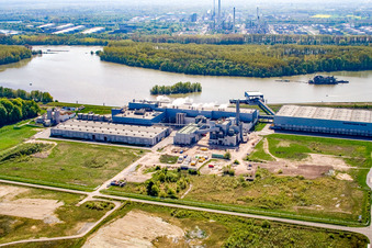 Industriegebiet Oberwald: Papierfabrik Palm in Wörth am Rhein im Bundesland Rheinland-Pfalz, Deutschland aus der Vogelperspektive