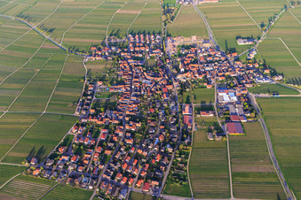 Weinortsansicht im Frühjahr aus Westen in Hainfeld im Bundesland Rheinland-Pfalz, Deutschland
