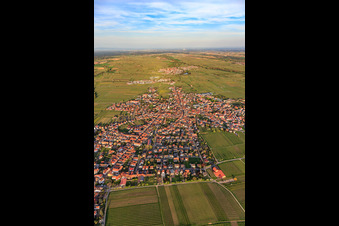 Stadtansicht im Frühling aus Westen in Maikammer im Bundesland Rheinland-Pfalz, Deutschland