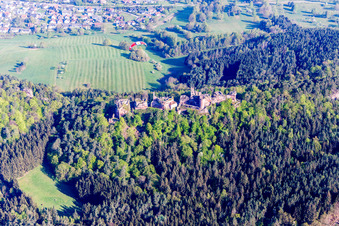 Schrägluftbild von Dahn, Ruine Altdahn im Bundesland Rheinland-Pfalz, Deutschland