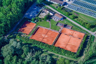 Luftbild von Tennisplatz am Bienwald in Steinfeld im Bundesland Rheinland-Pfalz, Deutschland