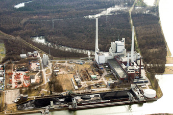 Badenwerk am Rheinhafen von Norden im Ortsteil Daxlanden in Karlsruhe im Bundesland Baden-Württemberg, Deutschland