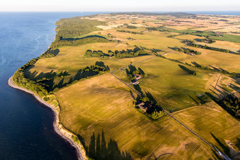 Felder und Waldgebiete des Møns Klint am Steilufer der Ostsee in Borre in Region Själland im Bundesland Sjælland, Dänemark