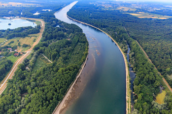 Luftbild von Sandbänke zwischen den Buhnen am Rhein im Ortsteil Liedolsheim in Dettenheim im Bundesland Baden-Württemberg, Deutschland