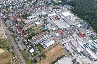 Luftbild von Industriegebiet Spöckerbuchenstr im Ortsteil Friedrichstal in Stutensee im Bundesland Baden-Württemberg, Deutschland
