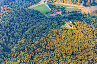 Burgruine Lindelbrunn in Vorderweidenthal im Bundesland Rheinland-Pfalz, Deutschland von oben gesehen