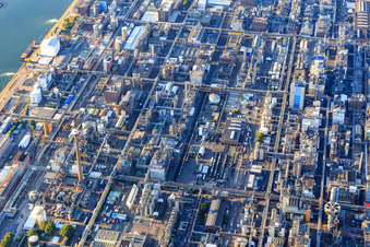 Drohnenbild von Ortsteil BASF in Ludwigshafen am Rhein im Bundesland Rheinland-Pfalz, Deutschland
