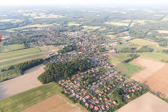 Luftaufnahme von Ortsansicht der Straßen und Häuser der Wohngebiete in Amelinghausen im Bundesland Niedersachsen, Deutschland
