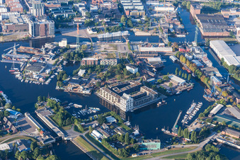 Luftbild von Schlossinsel Marina in den Harburger Häfen in Hamburg, Deutschland