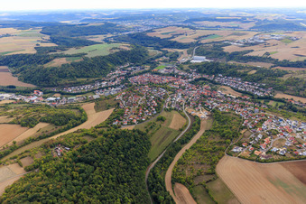 Ortsansicht aus Nordosten in Grünsfeld im Bundesland Baden-Württemberg, Deutschland