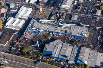 Luftaufnahme von Technikmuseum mit Tupolev und Concorde im Ortsteil Steinsfurt in Sinsheim im Bundesland Baden-Württemberg, Deutschland