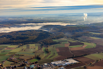 Nebel im Neckartal in Hüffenhardt im Bundesland Baden-Württemberg, Deutschland
