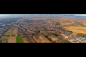Panorama Perspektive Ortsansicht der Straßen und Häuser der Wohngebiete in Herxheim bei Landau (Pfalz) im Bundesland Rheinland-Pfalz, Deutschland