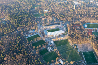Wildparkstadion, Baustelle im Ortsteil Innenstadt-Ost in Karlsruhe im Bundesland Baden-Württemberg, Deutschland vom Flugzeug aus