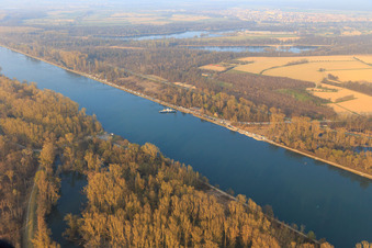 Rhein mit Fähre nach Leimersheim im Ortsteil Leopoldshafen in Eggenstein-Leopoldshafen im Bundesland Baden-Württemberg, Deutschland