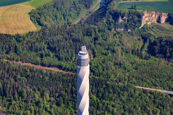 Luftbild von Thyssen-Krupp TK Elevator Testturm für Aufzüge in Rottweil im Bundesland Baden-Württemberg, Deutschland