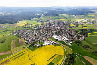 Ortsansicht am Rande von landwirtschaftlichen Feldern und Nutzflächen in Dunningen im Bundesland Baden-Württemberg, Deutschland