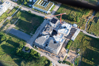 Baustelle des LTC - Linder Technologie Campus in der Wilhelm-Schickard-Straße im Technologiepark Karlsruhe im Ortsteil Rintheim im Bundesland Baden-Württemberg, Deutschland vom Flugzeug aus