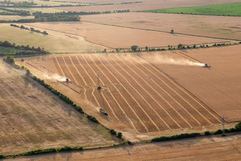 Rapsernte im Ortsteil Mühlberg in Drei Gleichen im Bundesland Thüringen, Deutschland