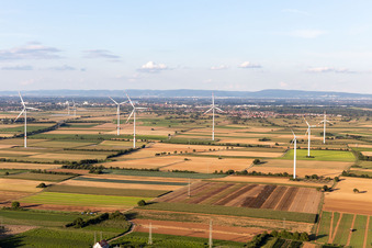 Windkraftanlagen im Ortsteil Heiligenstein in Römerberg im Bundesland Rheinland-Pfalz, Deutschland