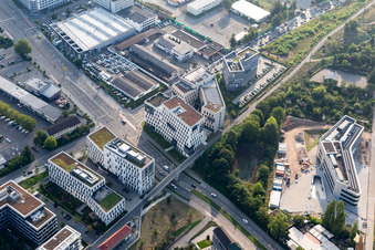 Baustelle des Gebäudes der entermedia GmbH in der Bahnstadt, Speyerer Straße Heidelbergs jüngster Stadtteil auf dem Gelände des ehemaligen Güterbahnhofs im Süden der Stadt im Stadtgebiet in Heidelberg im Ortsteil Alte Stadtgärtnerei im Bundesland Baden-Württemberg, Deutschland