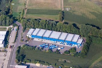 Lagerhallen und Speditionsgebäude der G. Peter Reber Möbel-Logistik GmbH in Germersheim im Bundesland Rheinland-Pfalz, Deutschland
