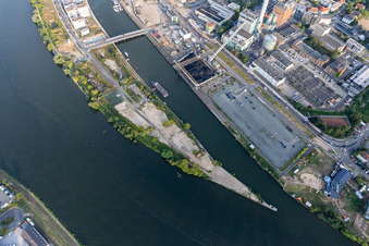 Hafeninsel in Offenbach am Main im Bundesland Hessen, Deutschland vom Flugzeug aus