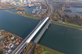 Luftbild von Baustelle der Rheinbrücke B10 in Wörth am Rhein im Bundesland Rheinland-Pfalz, Deutschland