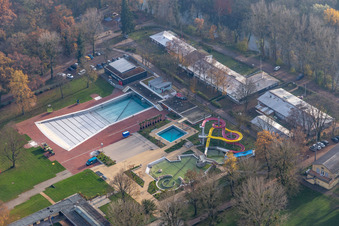 Luftbild von Rheinstrandbad Rappenwört im Ortsteil Daxlanden in Karlsruhe im Bundesland Baden-Württemberg, Deutschland