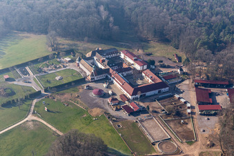 Luftbild von Stall Fried auf dem Kloster Liebfrauenberg in Bad Bergzabern im Bundesland Rheinland-Pfalz, Deutschland