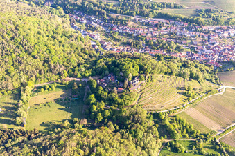Schrägluftbild von Schloß Kropsburg in Sankt Martin im Bundesland Rheinland-Pfalz, Deutschland