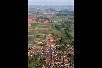 Luftbild von Ortsansicht der Straßen und Häuser der Wohngebiete in Bellheim im Bundesland Rheinland-Pfalz, Deutschland