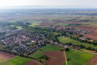 Drohnenaufname von Ortsteil Billigheim in Billigheim-Ingenheim im Bundesland Rheinland-Pfalz, Deutschland