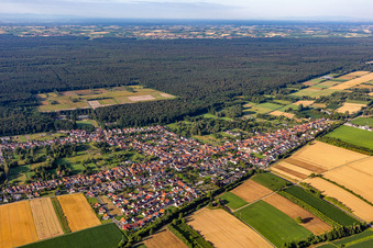 Ortsansicht am Rande von landwirtschaftlichen Feldern und Nutzflächen in Schaidt in Wörth am Rhein im Bundesland Rheinland-Pfalz, Deutschland