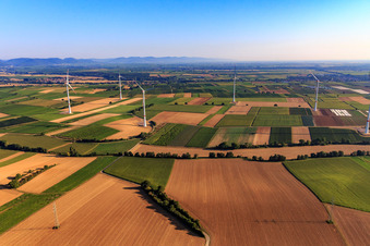 Windpark Freckenfeld von Süden im Bundesland Rheinland-Pfalz, Deutschland
