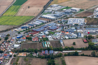 Luftbild von Industrie- und Gewerbegebiet Nord mit ITK Engineering GmbH, DBK David + Baader, Transac und Fischer Fahrradmarke in Rülzheim im Bundesland Rheinland-Pfalz, Deutschland