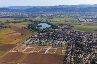 Neubaugebiet "Mitten im Feld" und Odenwaldstr in Heddesheim im Bundesland Baden-Württemberg, Deutschland aus der Vogelperspektive