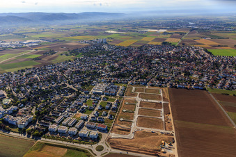 Drohnenbild von Neubaugebiet "Mitten im Feld" und Odenwaldstr in Heddesheim im Bundesland Baden-Württemberg, Deutschland