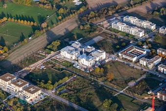 Luftaufnahme von LTC - Linder Technologie Campus mit Weum GmbH, Systec&Services sowie Systec&Solutions in der Wilhelm-Schickard-Straße im Technologiepark Karlsruhe im Ortsteil Rintheim im Bundesland Baden-Württemberg, Deutschland