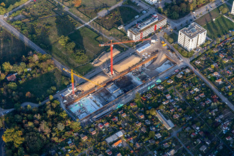 Luftaufnahme von Baustelle im Technologiepark im Ortsteil Rintheim in Karlsruhe im Bundesland Baden-Württemberg, Deutschland