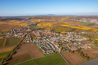 Luftbild von Herbstliche verfärbte Dorf - Ansicht im Ortsteil Jerusalemsberg in Kirchheim an der Weinstraße im Bundesland Rheinland-Pfalz, Deutschland