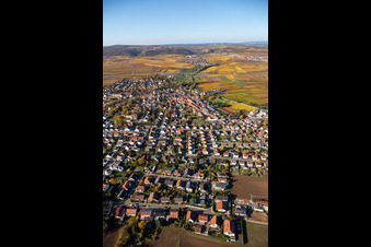 Herbstliche verfärbte Dorf - Ansicht im Ortsteil Jerusalemsberg in Kirchheim an der Weinstraße im Bundesland Rheinland-Pfalz, Deutschland von oben
