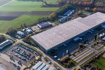 Gewerbegebiet Horst mit Magna Exteriors, Zufall Logistics, STS Group und Thermo Fisher im Ortsteil Minderslachen in Kandel im Bundesland Rheinland-Pfalz, Deutschland vom Flugzeug aus